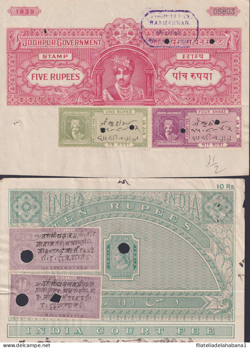 F-EX49050 INDIA UK ENGLAND REVENUE SEALLED PAPER JODHPUR JAIPUR STATE LOT.  - Dienstzegels