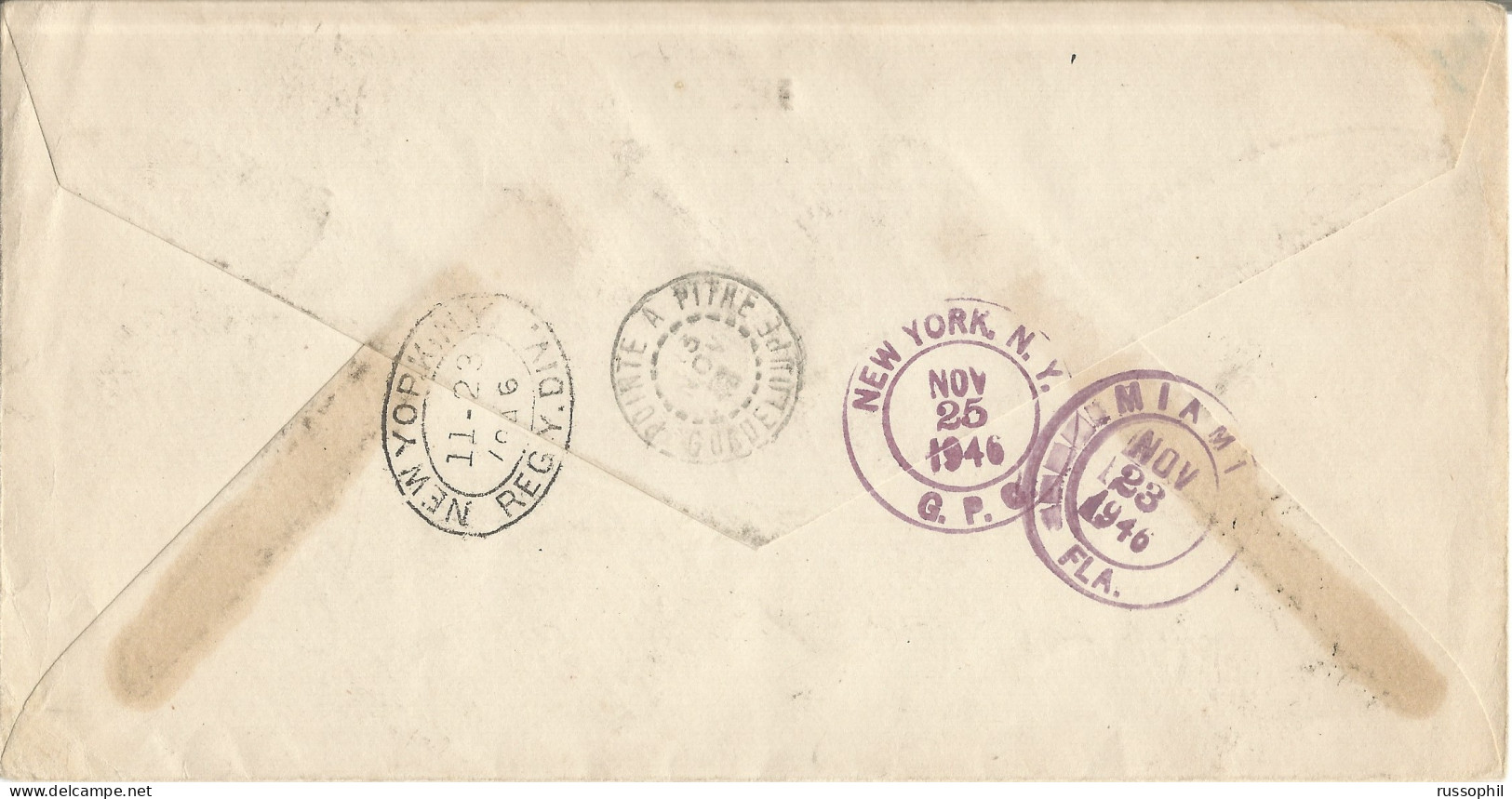 GUADELOUPE- 28 FR. 40 CENT. 9 STAMP "LONDON" ISSUE  FRANKING  ON REGISTERED AIR COVER FROM BASSE TERRE TO THE USA - 1946 - Covers & Documents