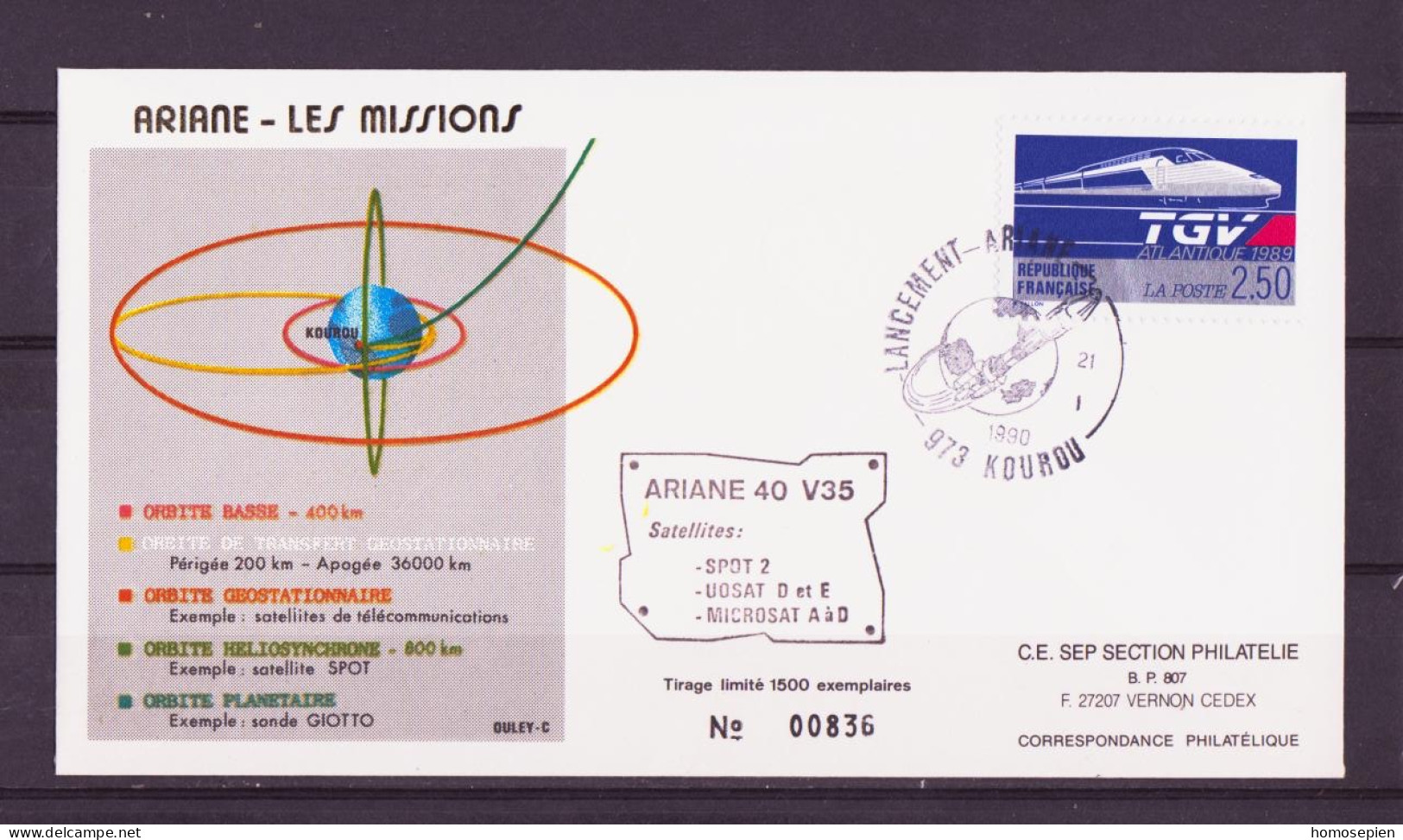 Espace 1990 01 21 - SEP - Ariane V35 - Enveloppe - Europa