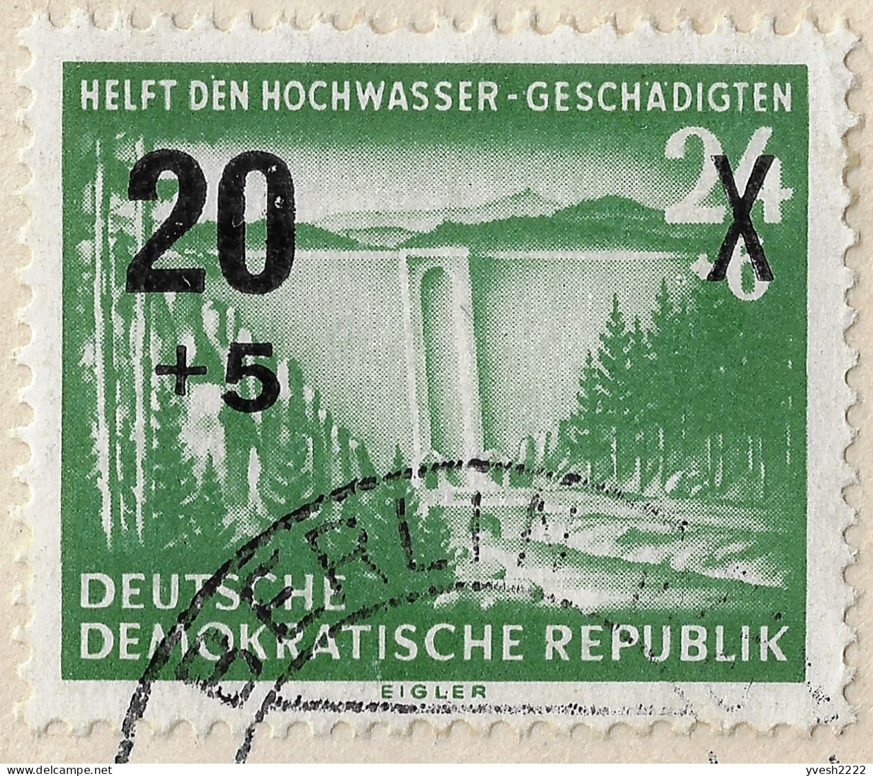 Allemagne De L'Est DDR 1955 Michel 449V Sur FDC. Variété,  Point Sur E De DEN. Barrage De Sosa, Saxe. Inondations - Agua