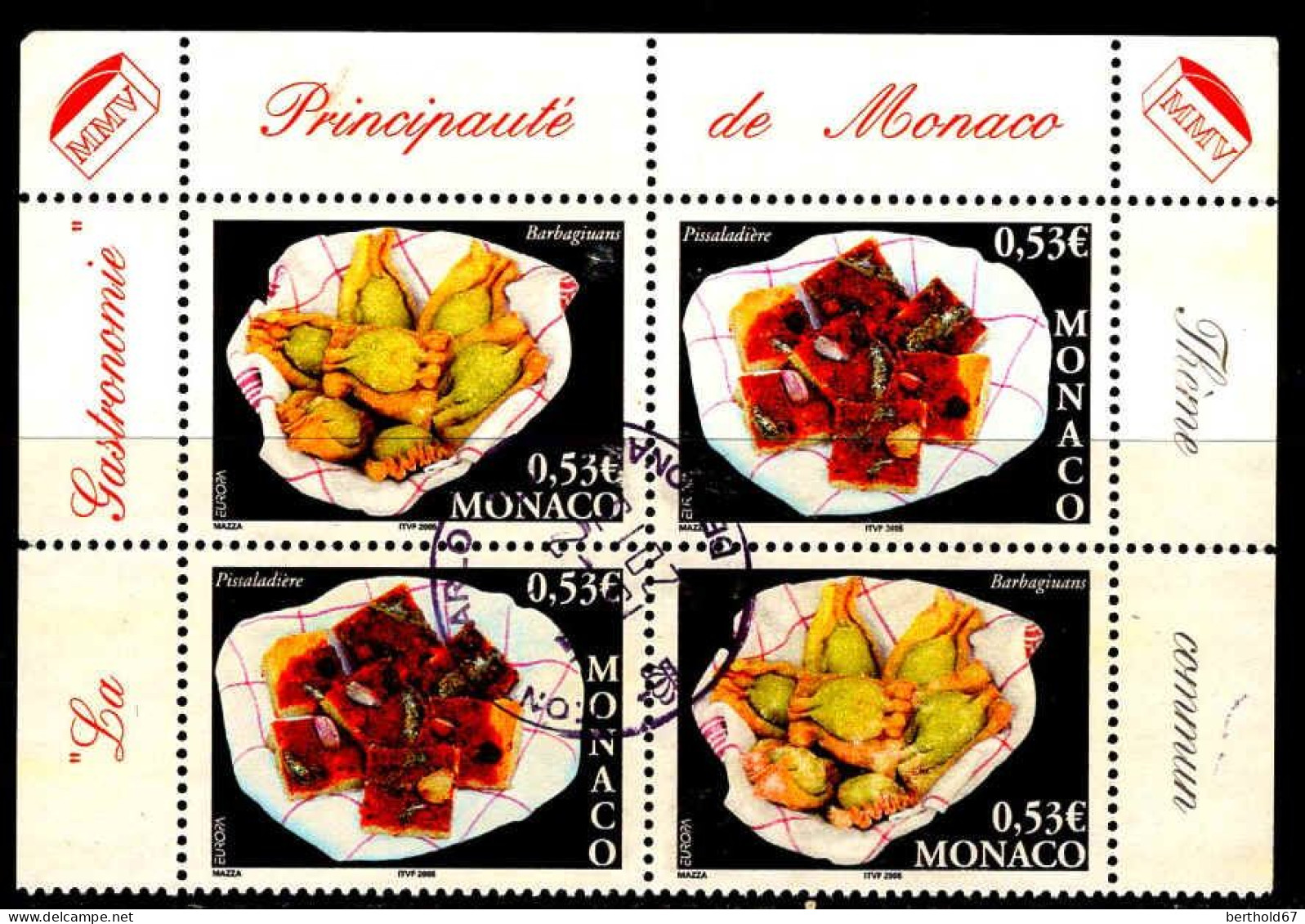 Monaco Poste Obl Yv:2491 Mi:2746 Europa Barbagiuans Paire (TB Cachet Rond) - Gebraucht