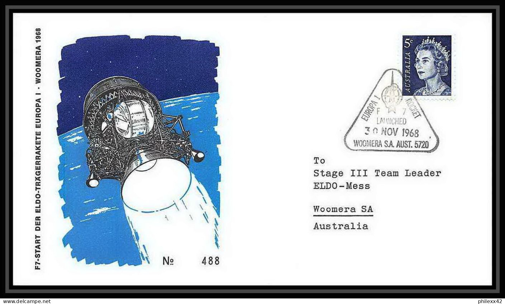 5159/ Espace (space) Lettre (cover) 30/11/1968 Europa 1 Launched Woomera Numéroté Australie (australia) - Oceanía