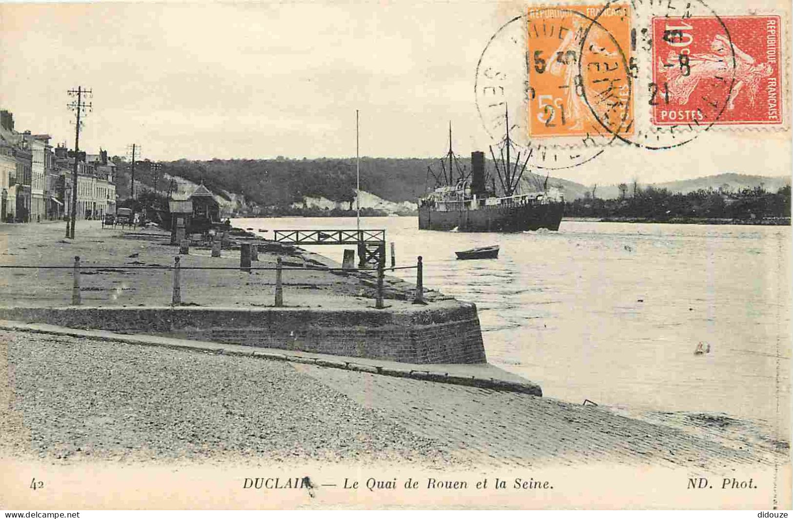 76 - Duclair - Le Quai De Rouen Et La Seine - Bateaux - CPA - Oblitération Ronde De 1921 - Voir Scans Recto-Verso - Duclair