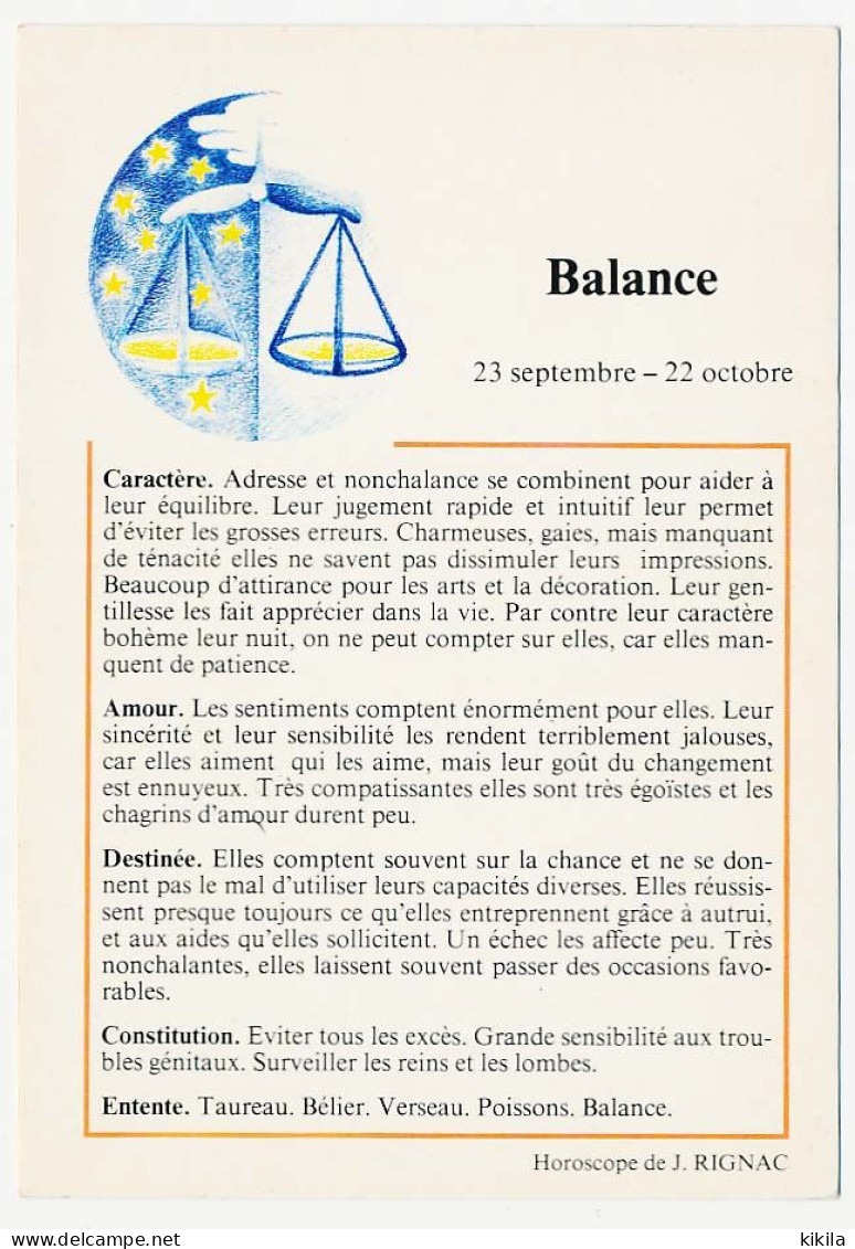 CPSM / CPM 10.5 X 15 Astrologie Signes Du Zodiaque Horoscope De J. Rignac BALANCE - Astrologie