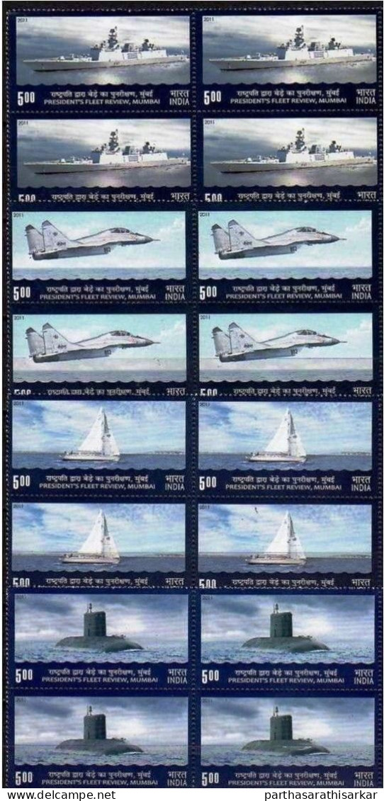 INDIA 2011 PRESIDENT'S FLEET REVIEW, MUMBAI WAR SHIPS COMPLETE SET BLOCK OF 4 MNH RARE - Nuovi