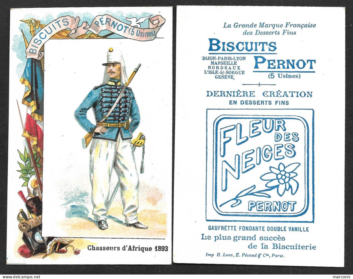 Chromo BISCUITS PERNOT, Militaria - CHASSEURS D'AFRIQUE 1893 - Pernot