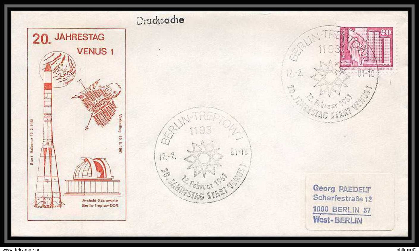 11173/ Espace (space Raumfahrt) Lettre Cover Allemagne (germany DDR) 12/2/1981 Venus 1 Berlin  - Europa