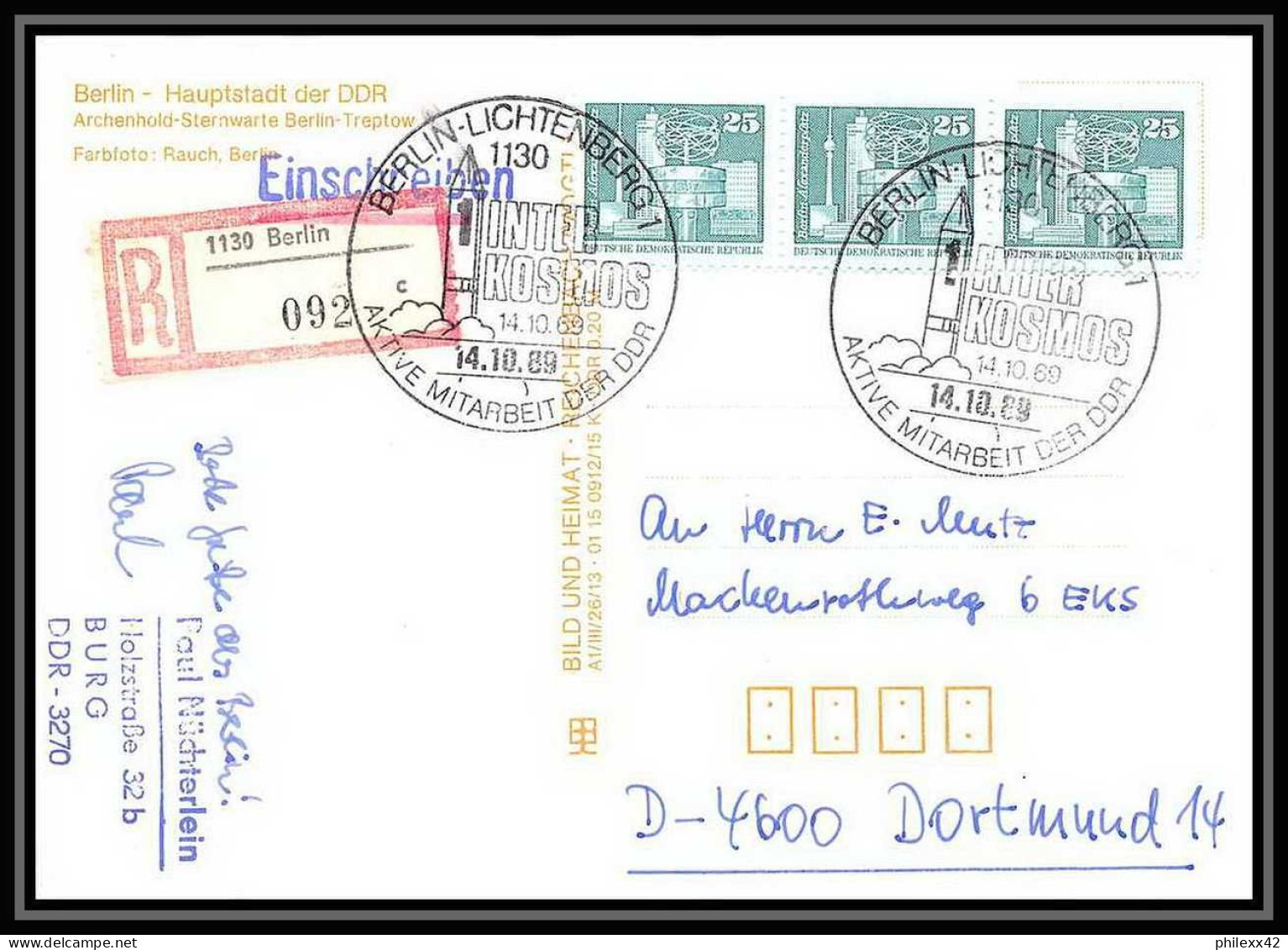 11119/ Espace (space Raumfahrt) Lettre (cover Briefe) 10/10/1989 Interkosmos Berlin Allemagne (germany DDR) - Europa