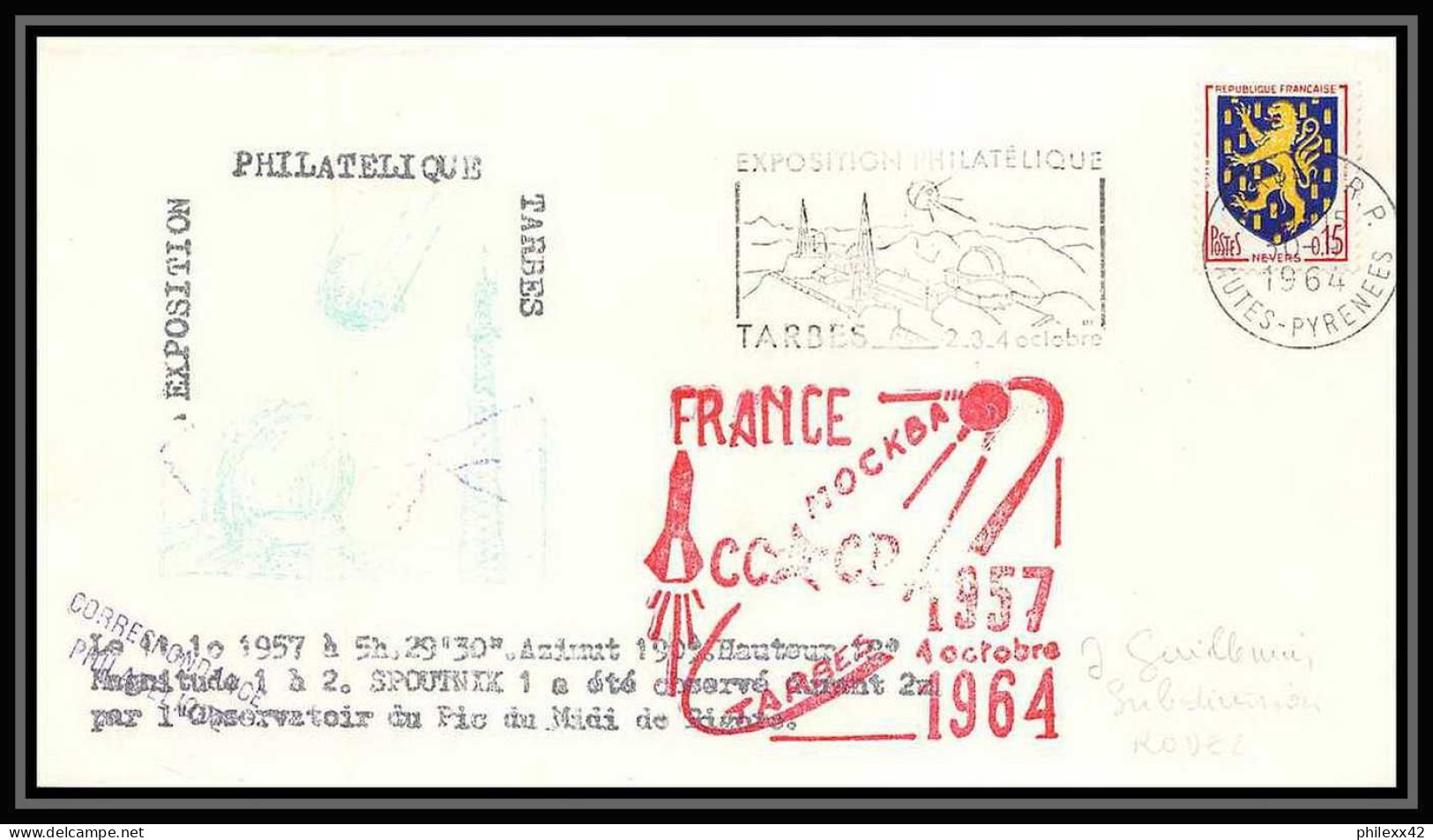 11044/ Espace (space) Lettre (cover) 4/10/1964 France Russie (Russia Urss USSR) TARBES Spoutnik Sputnik - Europa