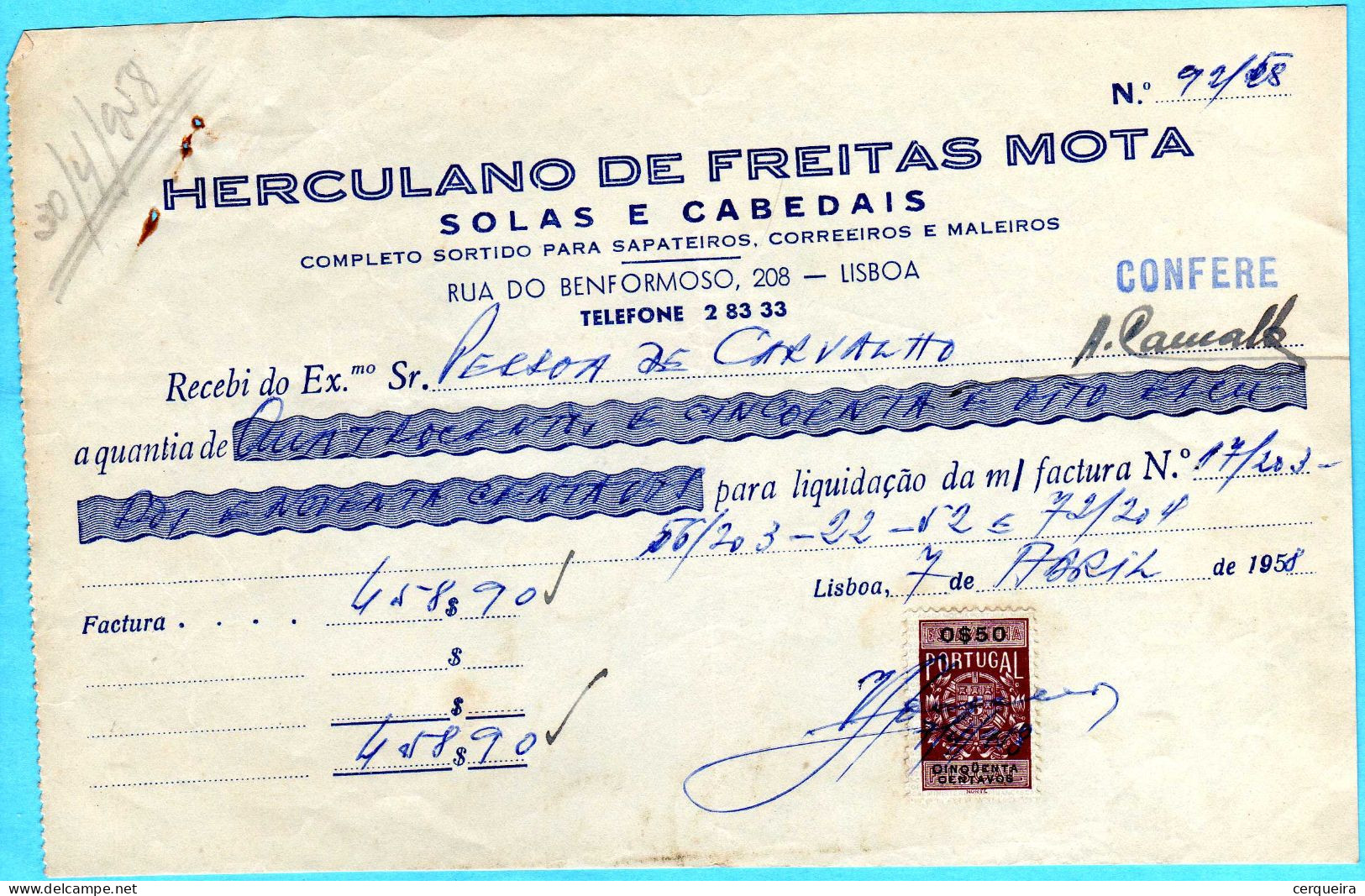 RECIBO-HERCULANO DE FREITAS MOTA - Covers & Documents