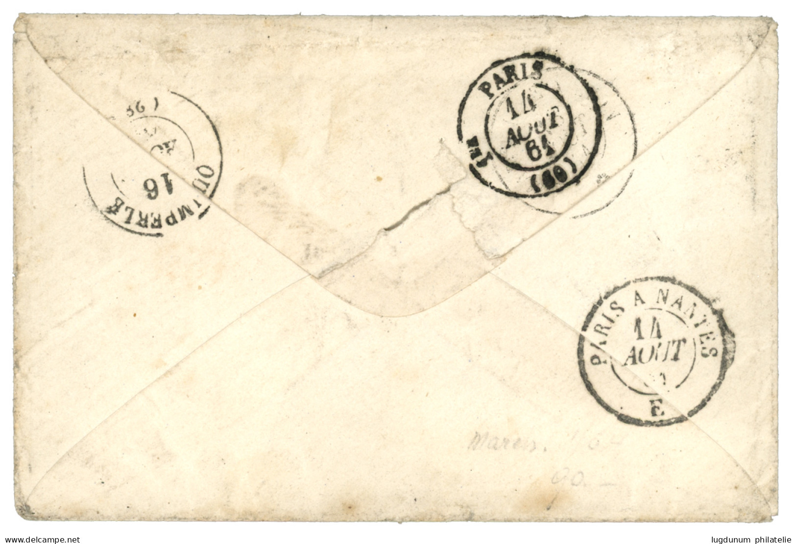 BUREAU A - SAIGON : 1861 40c (n°16) Pd Obl. CECA + CORPS EXP. CHINE Bau A Sur Enveloppe (tarif Officier) Pour La FRANCE. - Armeestempel (vor 1900)