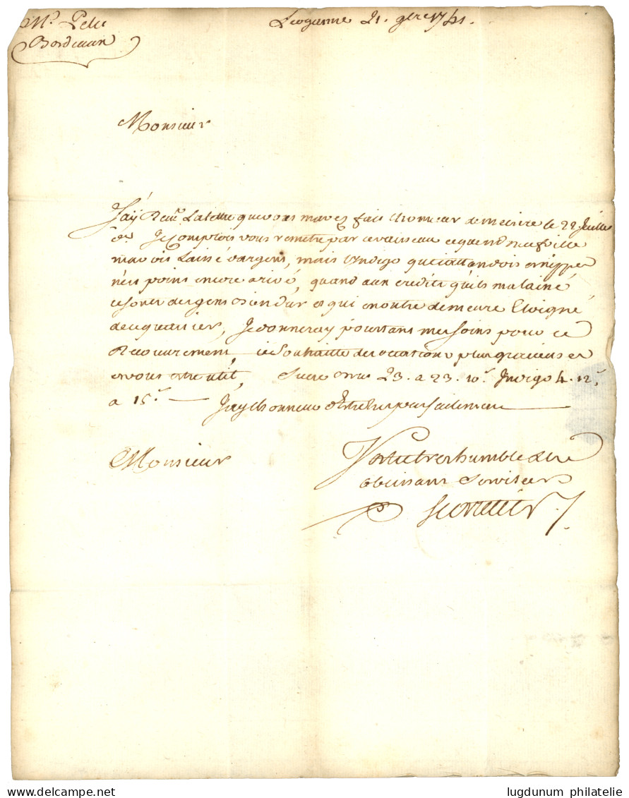 1741 "DE LA FLOTTE" Manuscrit Sur Lettre Avec Texte De LEOGANE (HAITI) Pour BORDEAUX. Superbe. - Maritime Post