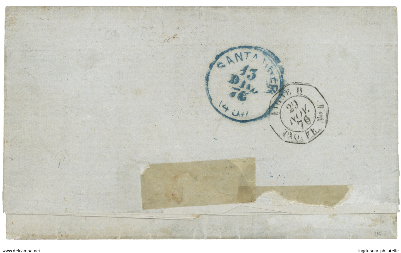 1876 40c SIEGE (n°38) + Paire 30c SAGE Type I (n°69) Obl. LA GUAYRA Sur Lettre Pour MALAGA (ESPAGNE). Superbe Qualité. - Poste Maritime