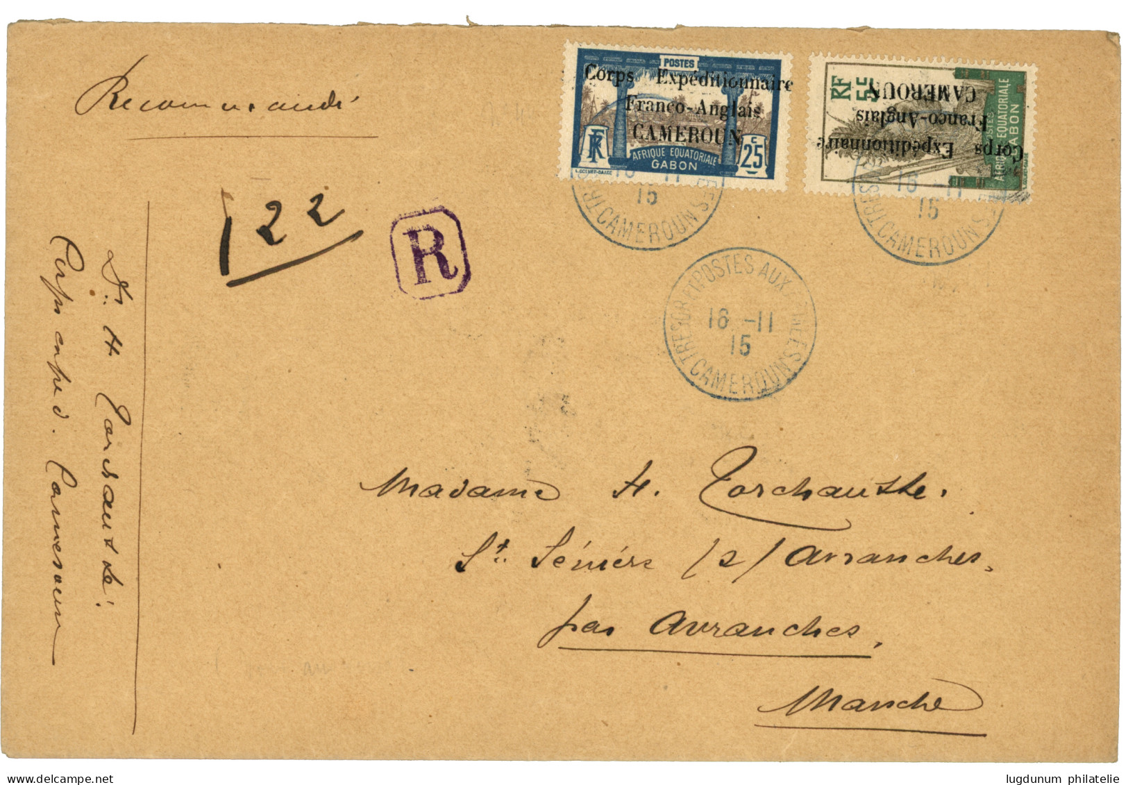 CAMEROUN : 1916 5c (n°41) + 25c (n°44) Obl. TRESOR ET POSTES AUX ARMEES CAMEROUN  Sur Lettre RECOMMANDEE Pour La FRANCE. - Sonstige & Ohne Zuordnung