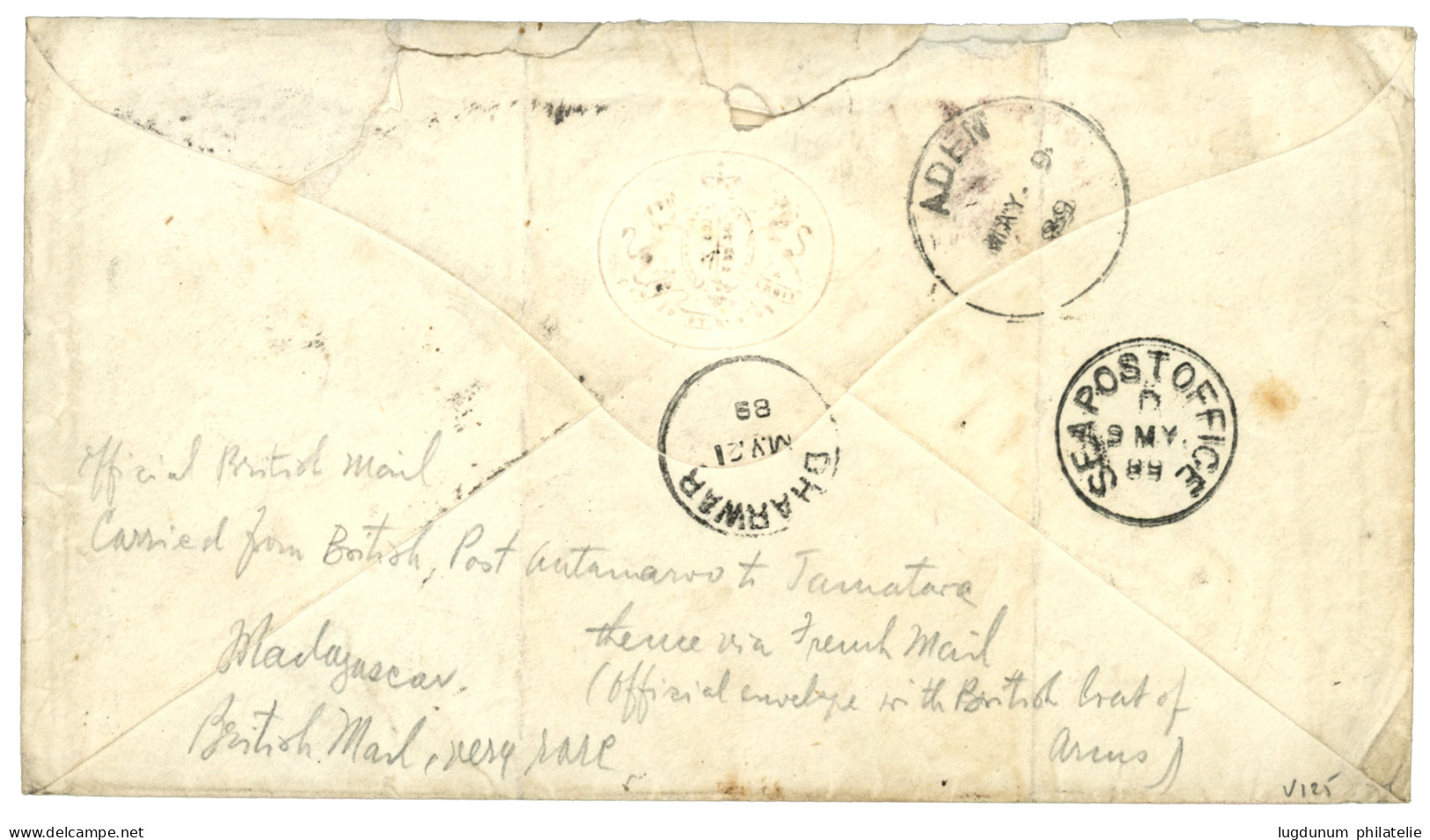 MADAGASCAR - BRITISH MAIL To INDIA : 1889 COLONIES GENERALE 25c Obl. TAMATAVE + Cachet Bleu BRITISH MAIL ANTANANARIVO Su - Sonstige & Ohne Zuordnung