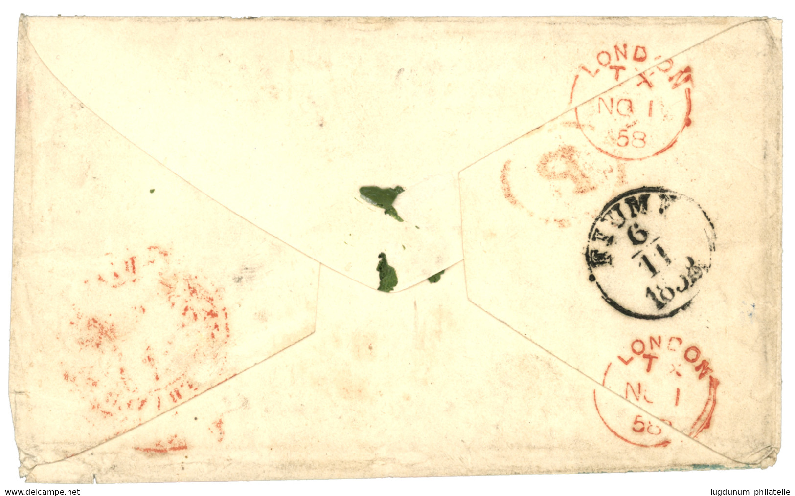 GREAT BRITAIN : 1858 4d (x2) Small Faults Canc. 761 + SUNDERLAND + AUS ENGLAND PER AACHEN FRANCO On VALENTINE To FIUME ( - Autres & Non Classés