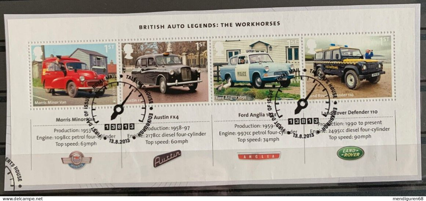 GROSSBRITANNIEN GRANDE BRETAGNE GB 2013 M/S BRITISH AUTO LEGENDS WORKHORSES USED SG MS3518 MI B84-3509-12 YT F3910-13 - Used Stamps