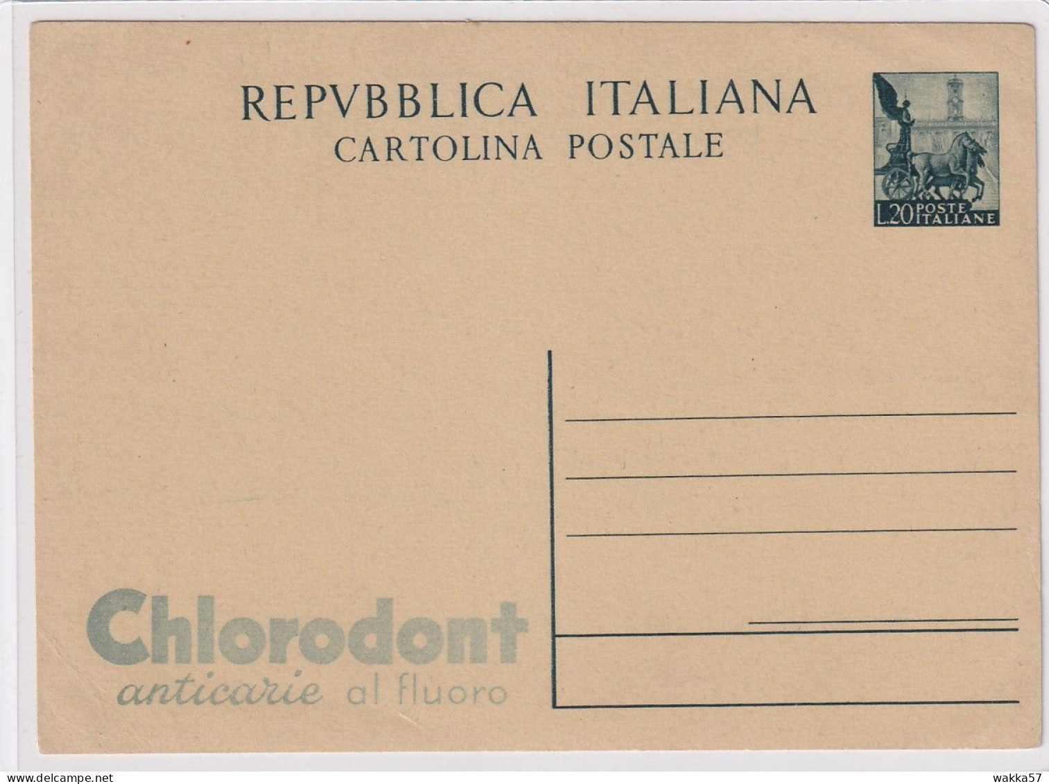 XK 685 - Intero Postale Cartolina Lire 20 Quadriga Pubblicitaria Chlorodont Nuova - Entiers Postaux