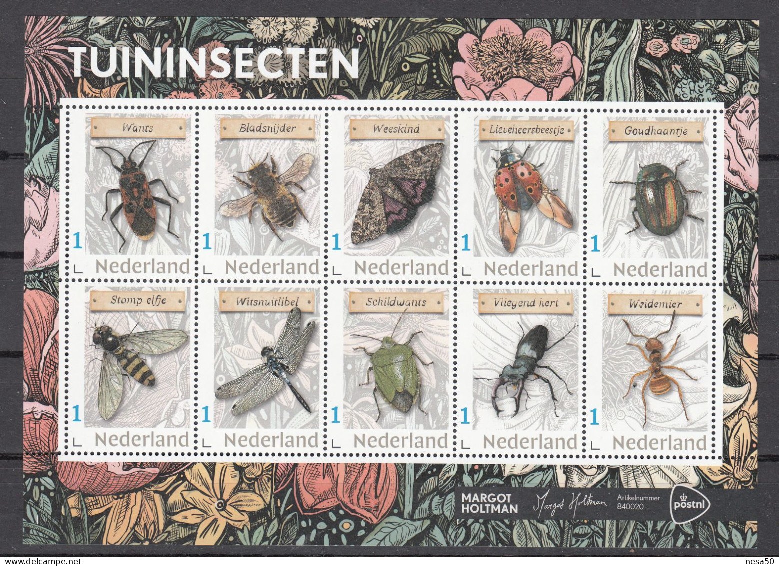 Nederland Persoonlijke: Tuininsecten, Garden Insects, Wants, Lieveheersbeestje, Ladybird, Vliegend Hert, Weidemier - Unused Stamps