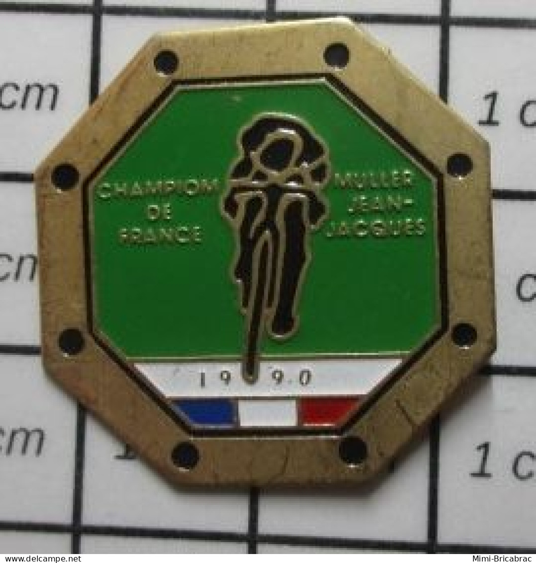 1618B Pin's Pins / Beau Et Rare : SPORTS / CYCLISME 1990 CHAMPION DE FRANCE JEAN-JACQUES MULLER - Cycling