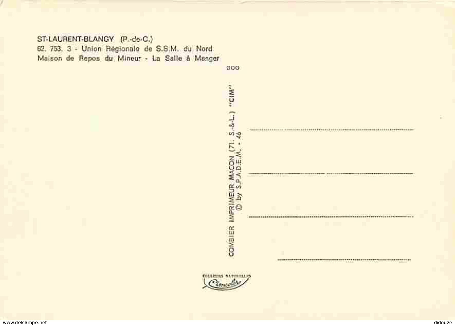 62 - Saint Laurent Blangy - Union Régionale De SSM Du Nord - Maison De Repos Du Mineur - La Salle à Manger - Carte Neuve - Saint Laurent Blangy