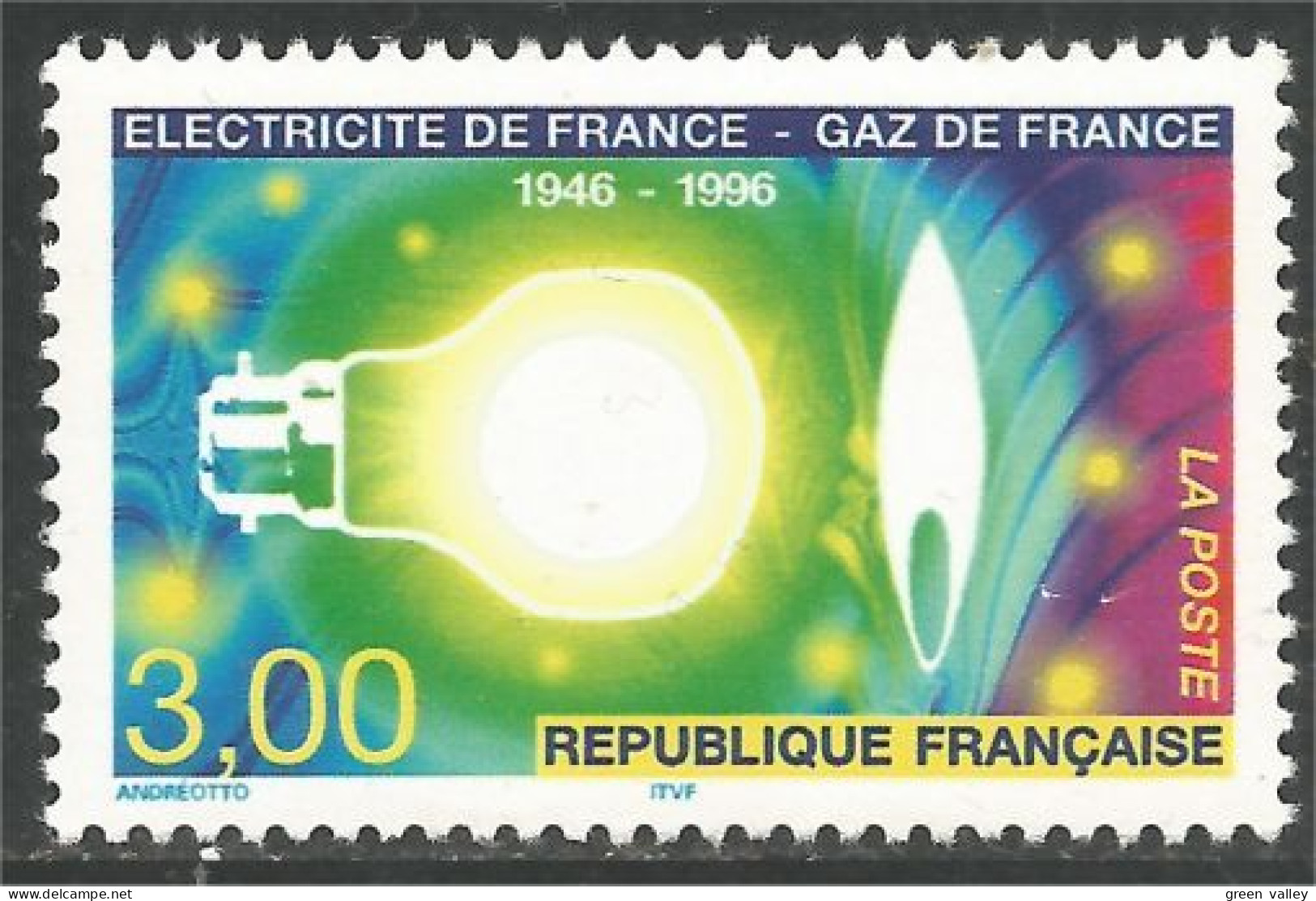 359 France Yv 2996 Electricté Gaz Ampoule Bulb Flamme Flame MNH ** Neuf SC (2996-1b) - Elektrizität