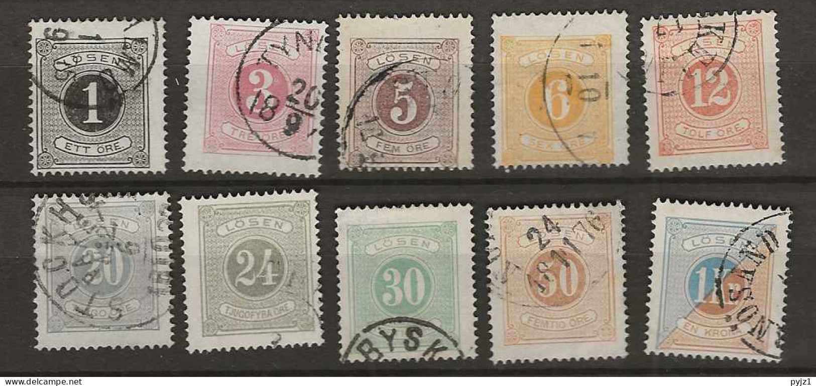 1874 USED Sweden Mi 1-10A Perf 14 - Strafport