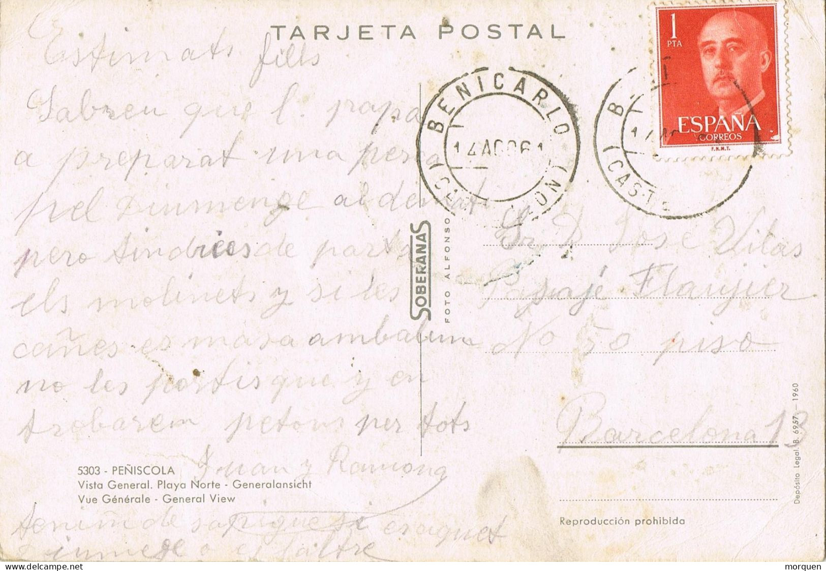 54773. Postal BENICARLÓ (Castellon) 1964. Vista De Peñiscola, Playa Norte - Briefe U. Dokumente