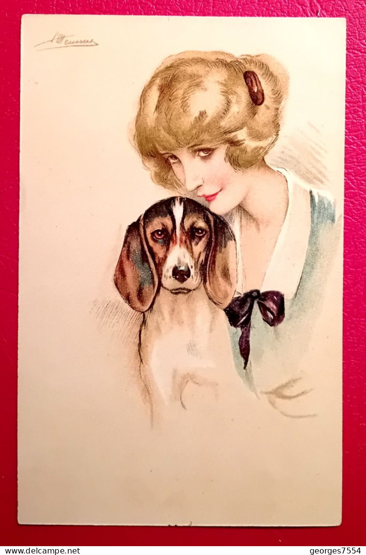 ILLUSTRATEUR " MEUNIER S.  ". - JEUNE FEMME AVEC SONT CHIEN - Meunier, S.