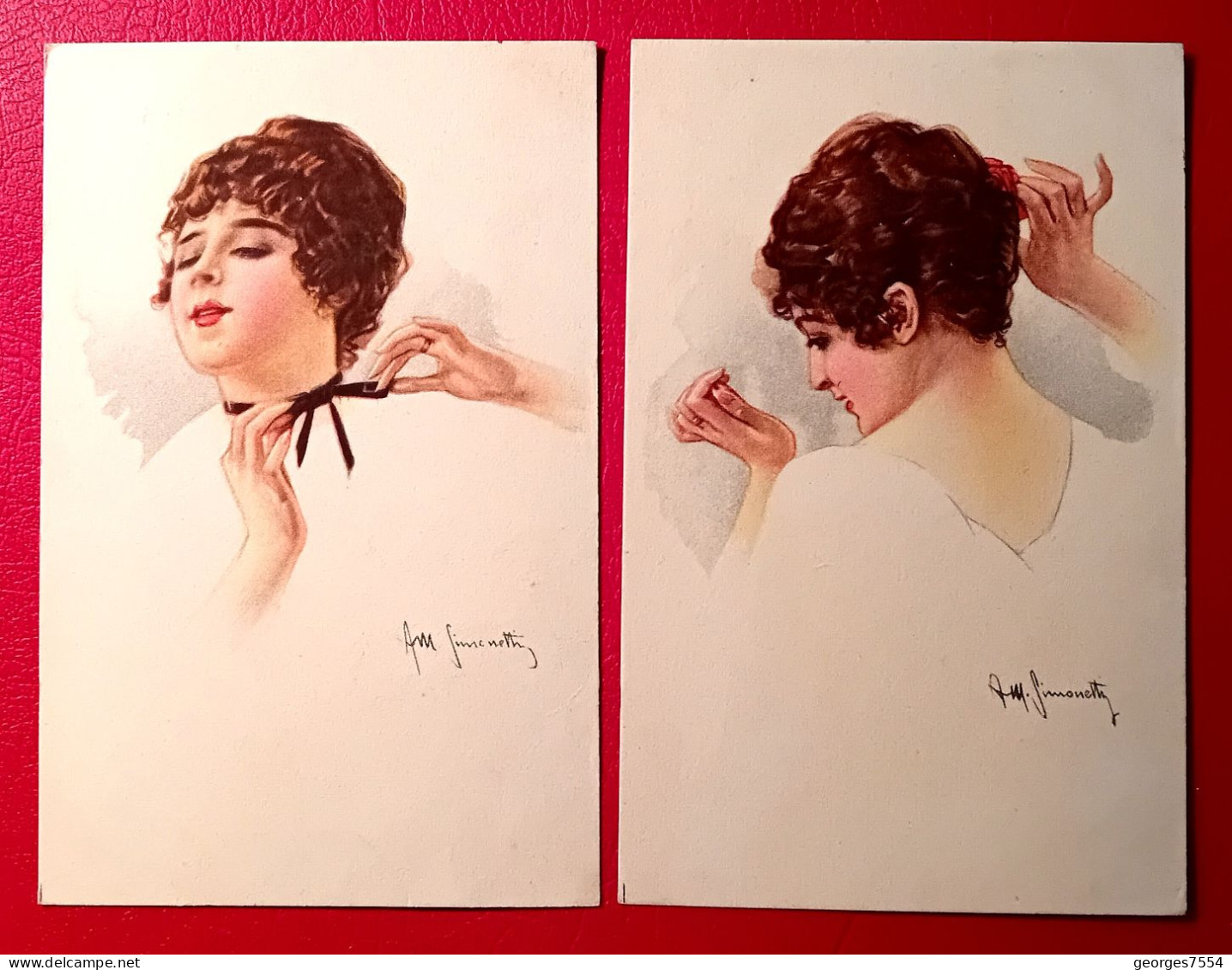 Lot De 2 Cartes -ILLUSTRATEUR SIMONETTI- PORTRAIT DE FEMME - Meunier, S.