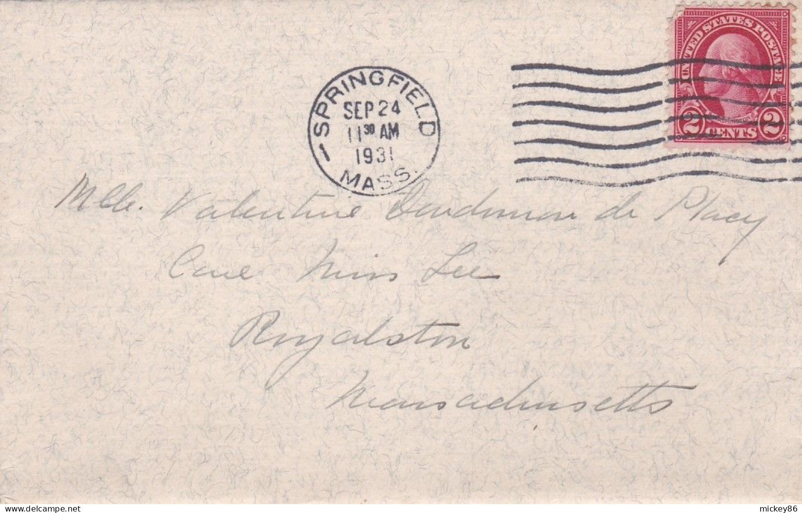 Etats-Unis --1931--lettre SPRINGFIELD (Massa ) Pour ROYALSTON..timbre,cachet Mécanique Muet Du 24 SEP 1931 - Covers & Documents