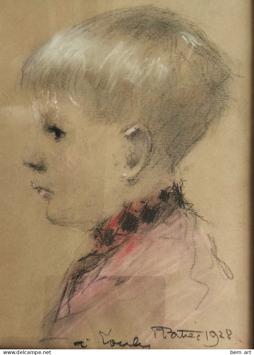 Authentique Dessin- Fusain Art Déco.- "Portrait Vu De Profil" Signé P. PATREC 1928.- Encadré Vitré. - Zeichnungen