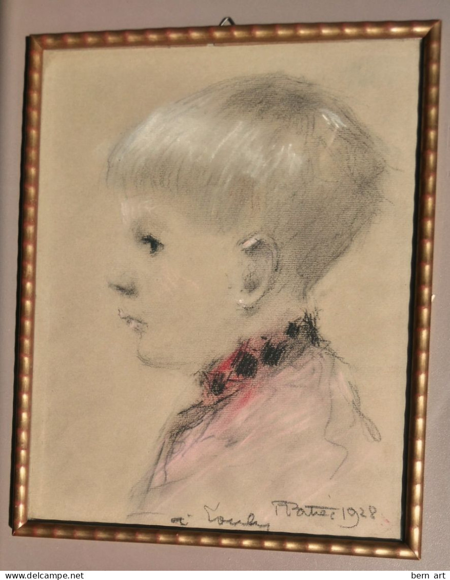 Authentique Dessin- Fusain Art Déco.- "Portrait Vu De Profil" Signé P. PATREC 1928.- Encadré Vitré. - Zeichnungen