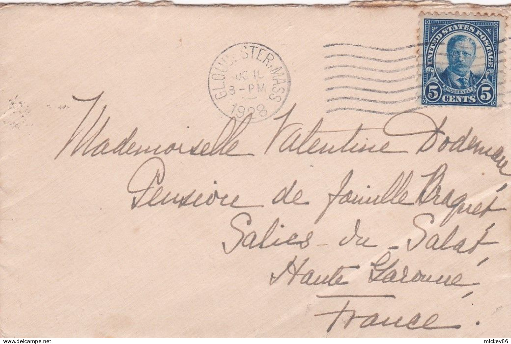 Etats-Unis --1928--lettre GLOUCESTER (Mass) Pour SALIES DU SALAT (France).timbre,cachet Mécanique Muet 18 OCT 1928 - Cartas & Documentos