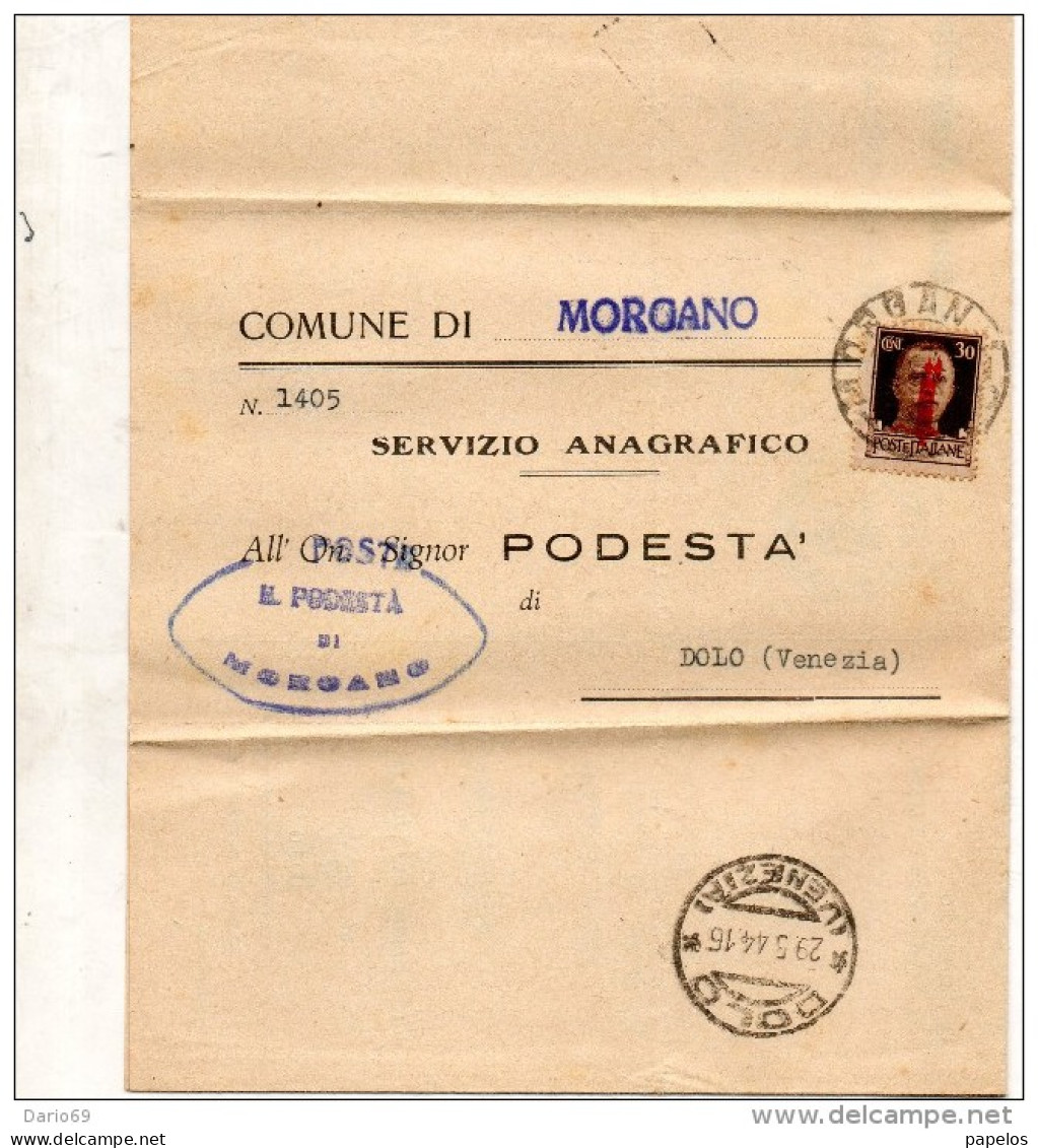 144 LETTERA INTESTATA CON ANNULLO MORGANO TREVISO - Poststempel