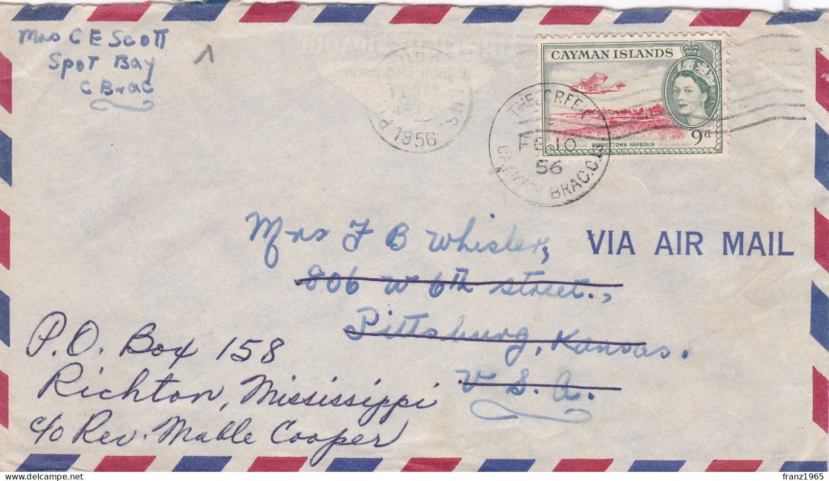 From Cayman Islands To USA - 1956 - Cayman (Isole)