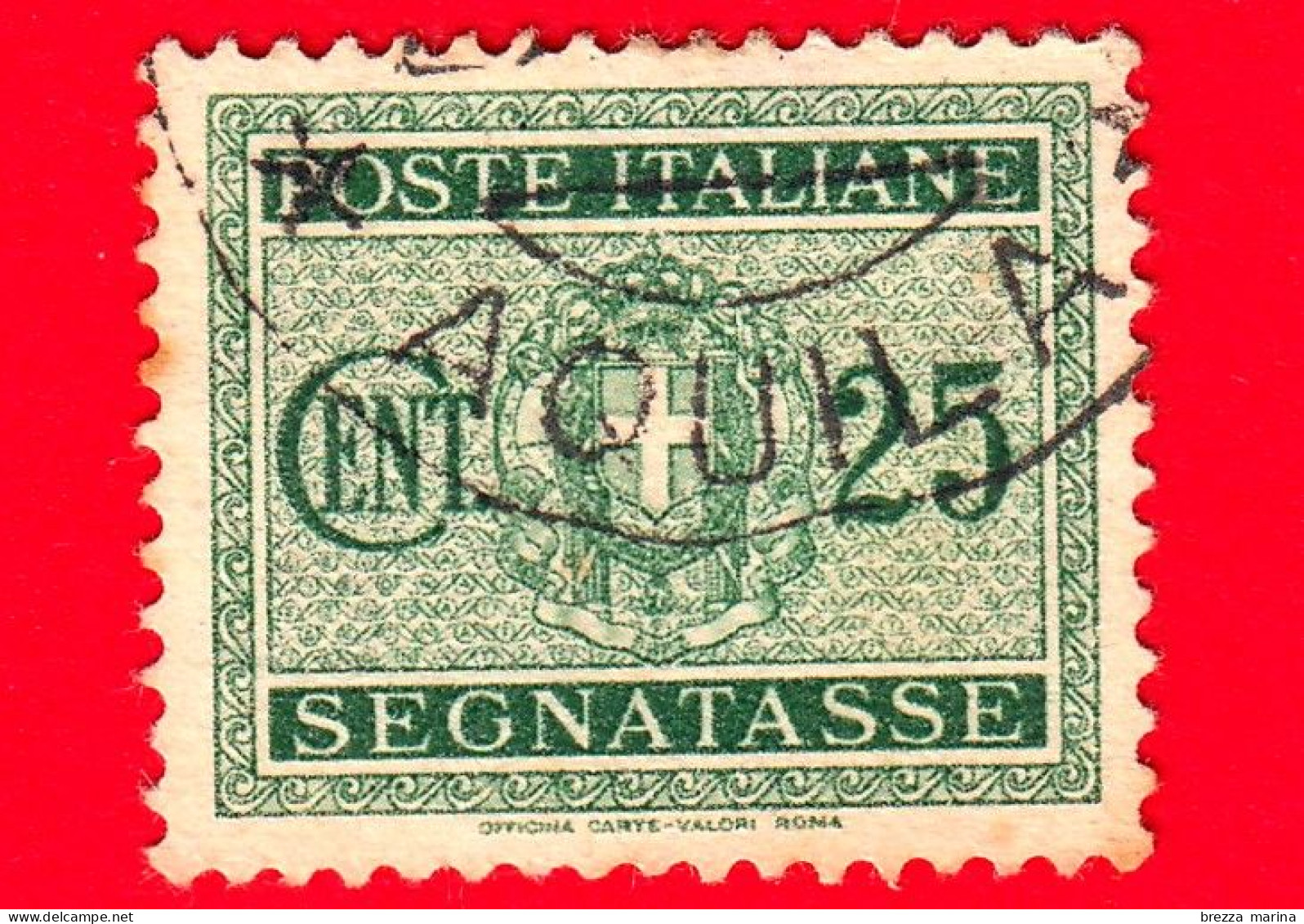 ITALIA - Usato - 1945 - Segnatasse - Stemma Senza Fasci, Filigrana Ruota - 25 C. - Portomarken