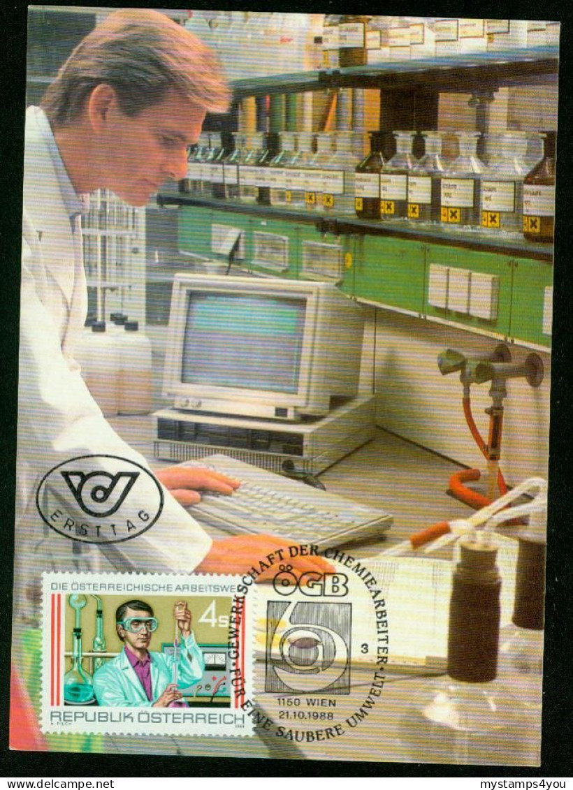 Mk Austria Maximum Card 1988 MiNr 1939 | Austrian World Of Work. Laboratory Assistant #max-0013 - Cartes-Maximum (CM)