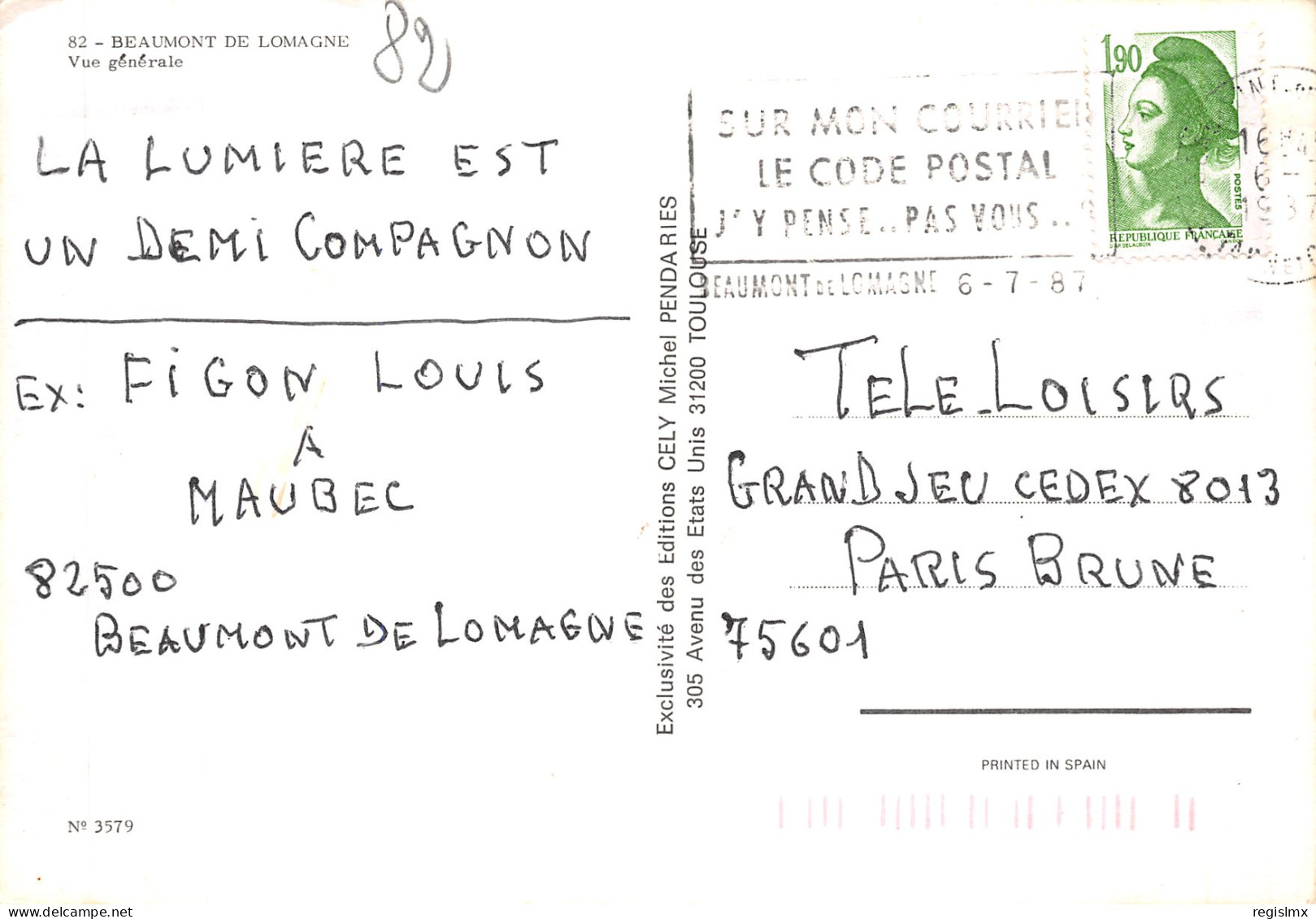 82-BEAUMONT DE LOMAGNE-N°T2203-B/0199 - Beaumont De Lomagne