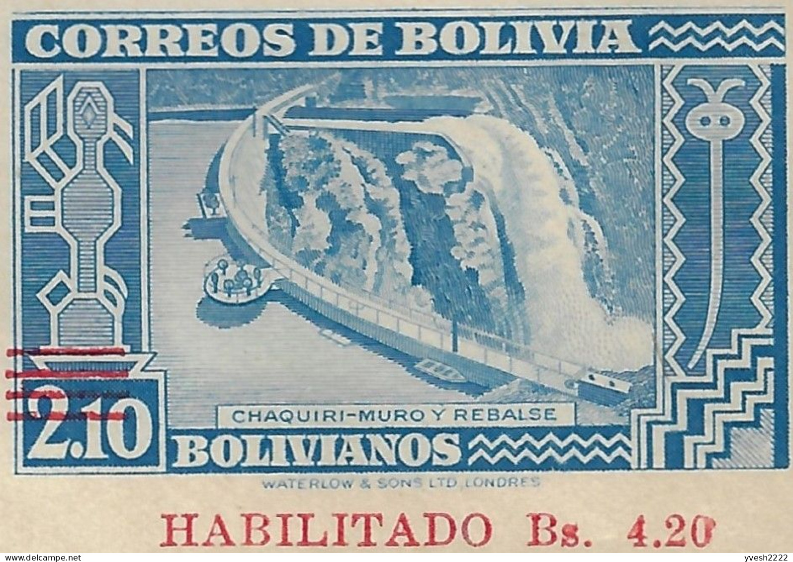 Bolivie 1946. 2 Entiers Postaux Non émis, Surchargés. Barrage De Chaquiri. Carte-lettre Et Enveloppe - Agua