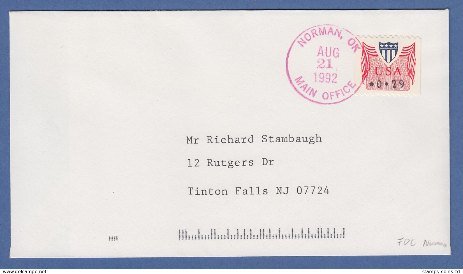 USA 1992 PMC Gard-ATM 0,29 $ Auf Inbetriebnahme-Brief NORMAN, OK  21.8.92  - Other & Unclassified