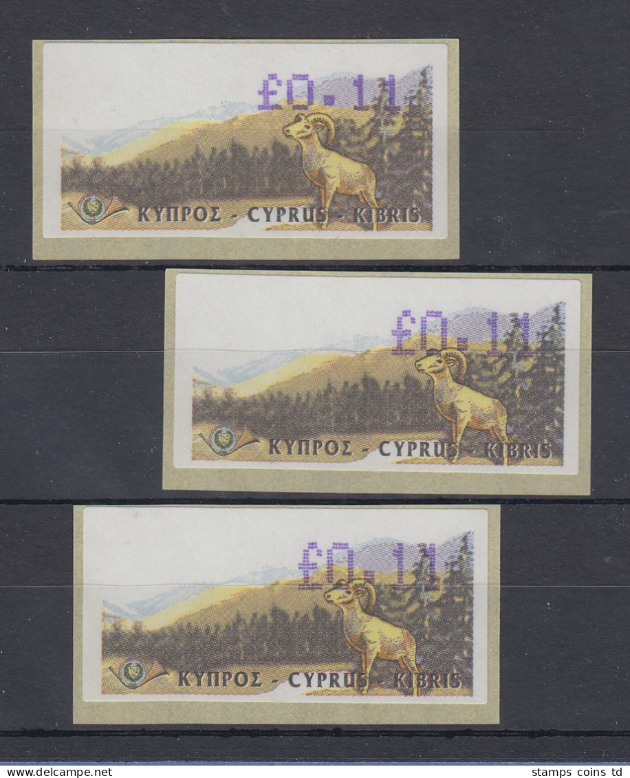 Zypern Amiel-ATM 1999, Mi-Nr. 2,  Auflage B  Set 3 Atm Wert 0,11 Untersch. Hoch - Other & Unclassified