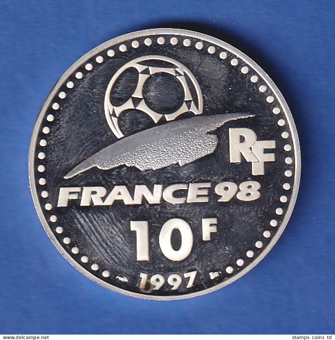 Frankreich 1997 10 Franc Fußball-WM 1998 Ag900/22,2g - Altri & Non Classificati