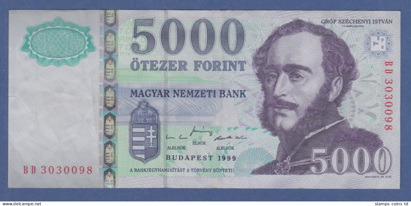 Banknote Ungarn 5000 Forint 1999 # BD 3030098 Kfr. - Other - Europe