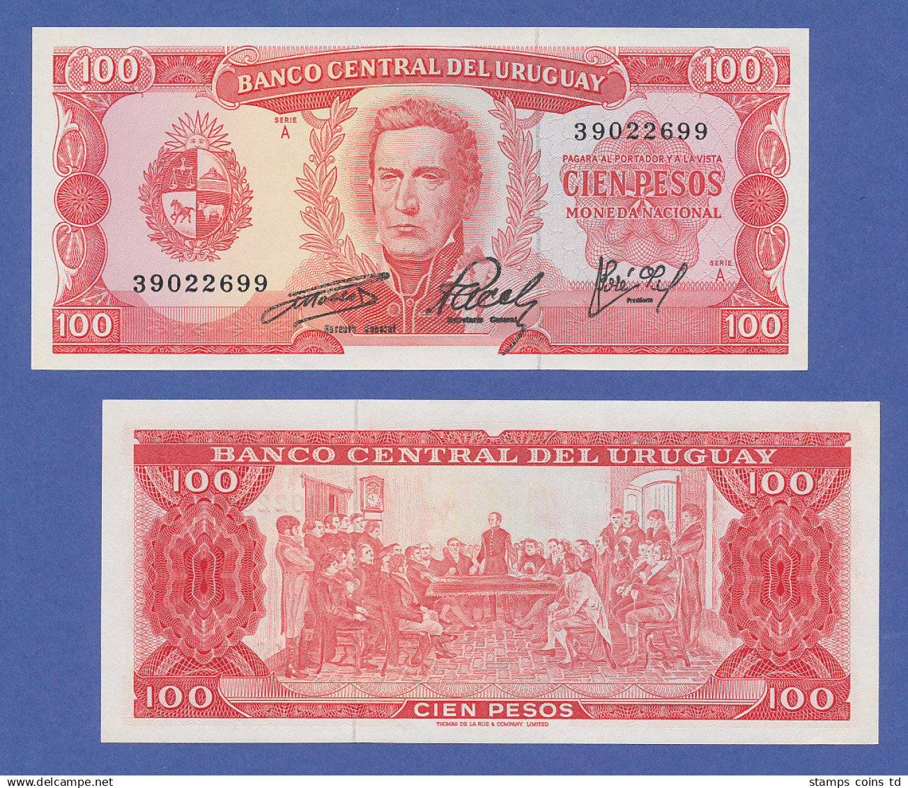 Banknote Uruguay 100 Pesos (1967) In Bankfrischer Erhaltung !  - Chine