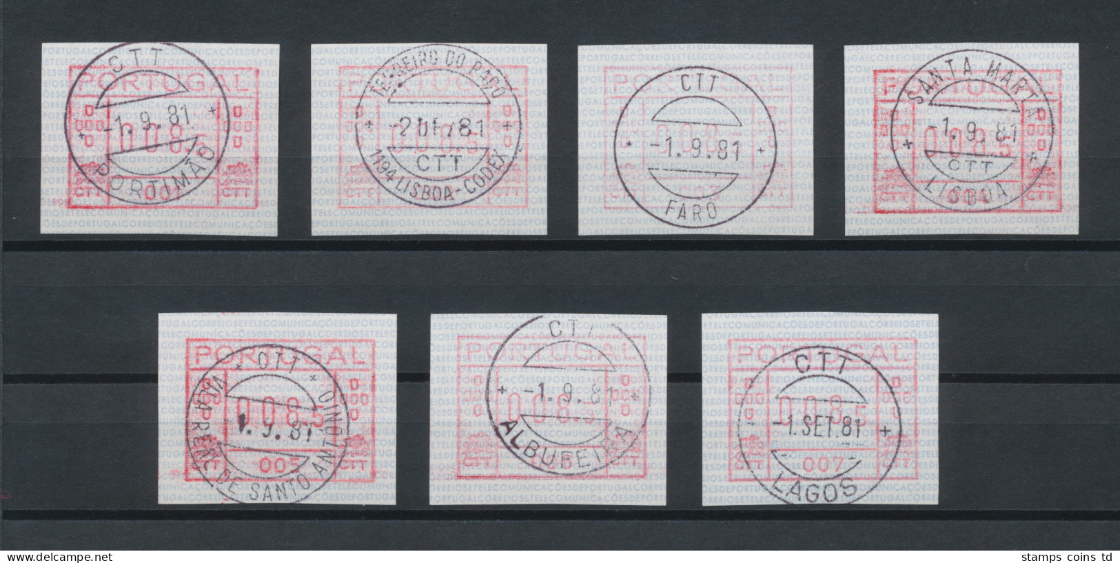 Portugal Frama-ATM 1981, Je Eine ATM Der  Aut.-Nr. 001-007 (erste 7 Geräte) O - Timbres De Distributeurs [ATM]