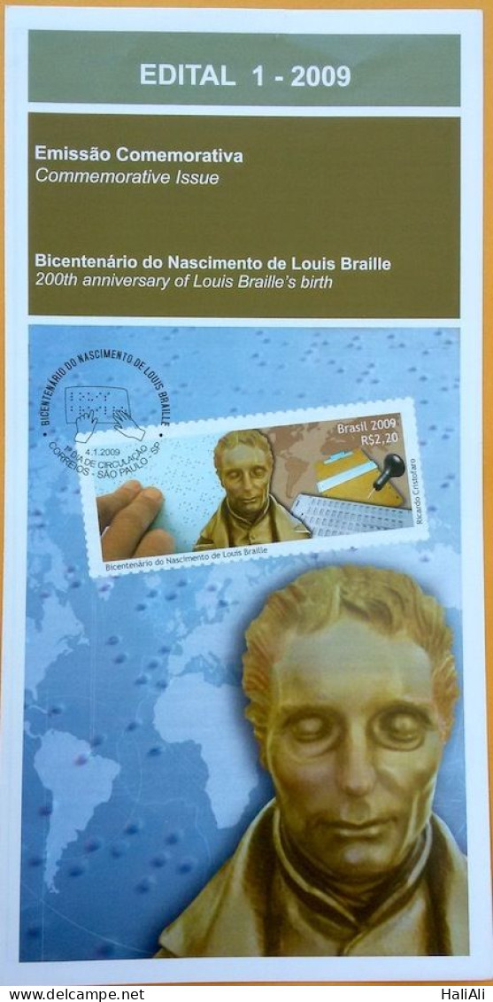 Brochure Brazil Edital 2009 01 Louis Braille Blind Visually Impaired Without Stamp - Lettres & Documents