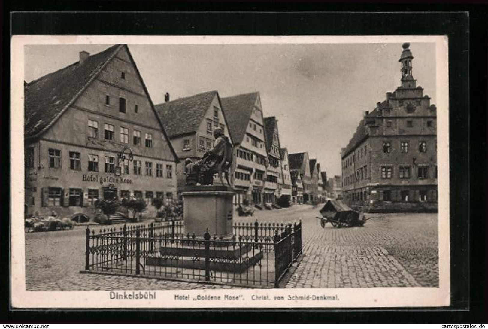 AK Dinkelsbühl, Hotel Goldene Rose Und Christ. Von Schmid-Denkmal  - Dinkelsbuehl