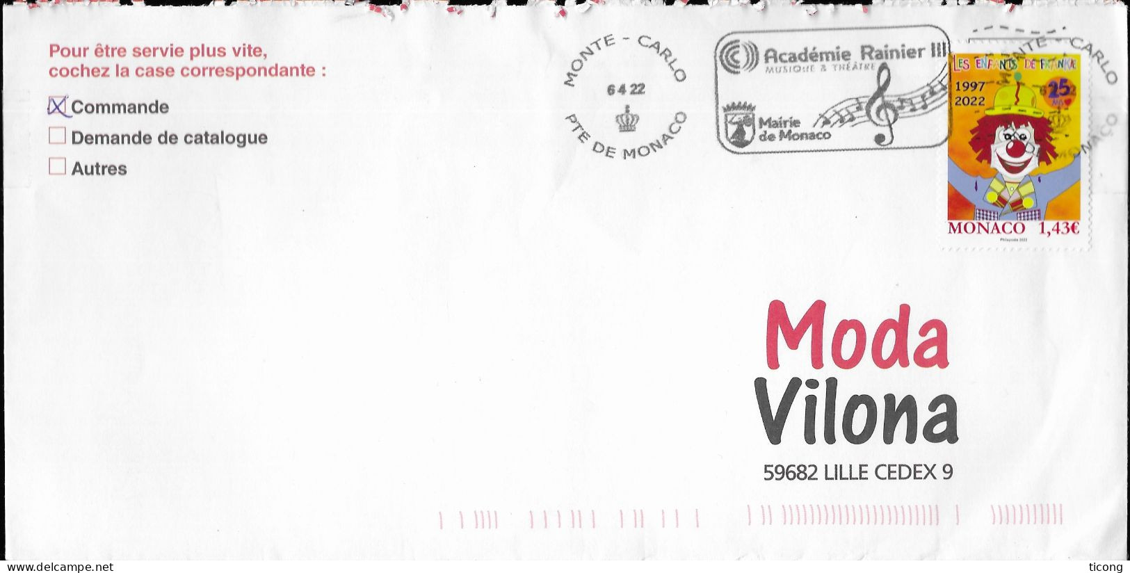MONACO MONTE CARLO FLAMME ACADEMIE RAINIER III MUSIQUE, THEATRE 2022, TIMBRE ENFANTS DE FRANCE 2022, UN CLOWN ( CIRQUE ) - Covers & Documents