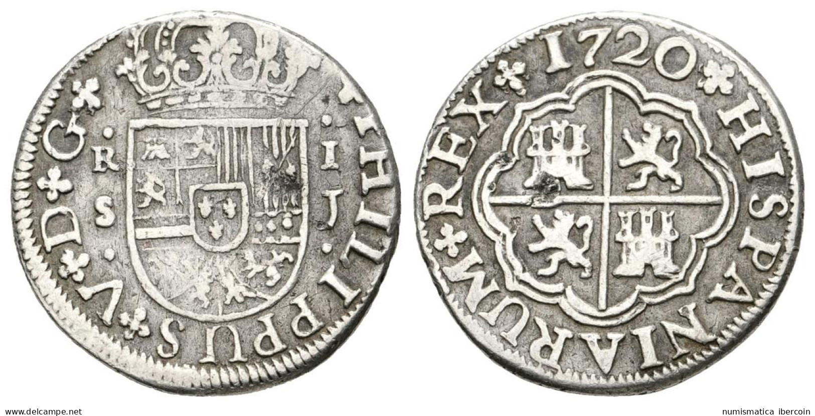 FELIPE V. 1 Real. 1720. Sevilla J. Cal-1708. Ar. 1,89g. MBC-. Rarísima. Ex Numi - Monnaies Provinciales